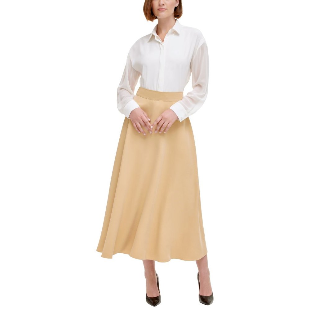 NWT DKNY Women's Casual Stretchy Pullon Maxi Skirt Camel Flowy Size 6 $80 AA15